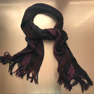 Purple and black striped scarf with silver sparkle
